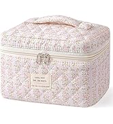 HBselect Large Quilted Makeup Bag, Cute Cotton Travel Cosmetic Bag with Handle,Women's Day Gifts,...