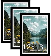 Picrit 12x18 Picture Frame 3 Pack, Black Poster Frame, Display Poster 11 x 17 with Mat or 12 x 18...