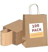 vanhel 100 Pack Brown Kraft Paper Bags with Handles Bulk,8x4.25x10.5 Inches,Gift Bags with Handle...