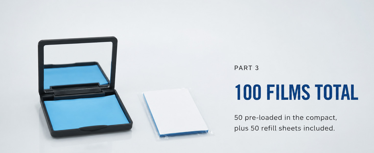 VUELL 100 oil blotting films with 50 pre-loaded and 50 refill sheets