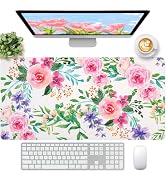 FreeNook Leather Desk Pad, Pink Floral Desk Matt for Desktop, Women Girls Waterproof Large Keyboa...