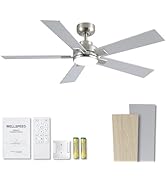 Wellspeed Modern Ceiling Fans with Lights - 52 inch Brushed Nickel Ceiling Fan with Light and Rem...