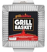 Grillaholics Heavy Duty Grill Basket - Large Grilling Basket for More Vegetables - Stainless Stee...