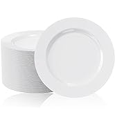 FOCUSLINE 100 Count White Plastic Plates 10 Inch, Disposable Heavy Duty Plastic Dinner Plates- Pr...
