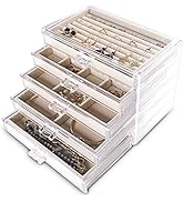 Frebeauty Extra Large Acrylic Jewelry Box for Women Girls 5 Layers Clear Velvet Earring Organizer...