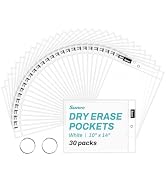 SUNEE 30 Packs Oversized Reusable Dry Erase Pocket Sleeves with 2 Rings, White 10x14 Ticket Holde...