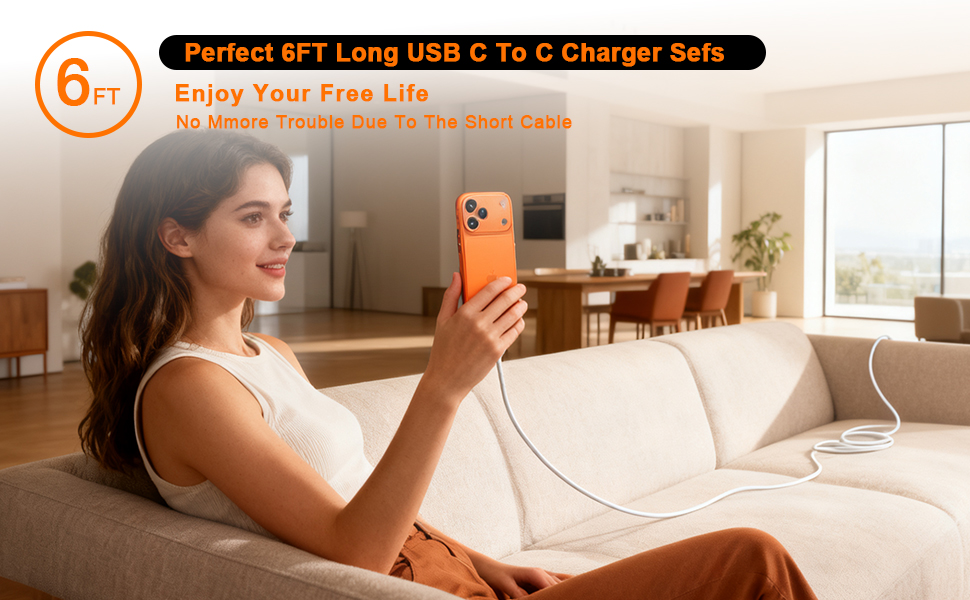 6FT long USB C to C cable
