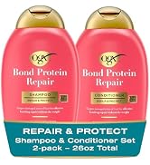 OGX Repair + Protect Bond Protein Repair Shampoo and Conditioner Set, targets damaged areas for b...