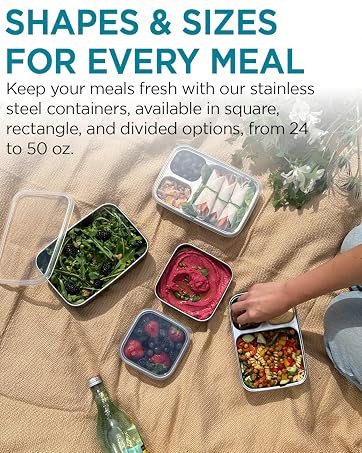 UKonserve Stainless Steel Rectangle and Divided Section Containers Storing Food at Picnic
