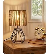 GOEBLESON Black Table Lamp, Small Bedside Lamp with Metal Base & Handwoven Paper Lampshade, Moder...