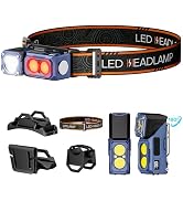 LED Headlamp Rechargeable Flashlight,3-in-1 Head Lamp & Bike Light with Motion Sensor,Red Light &...