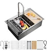 CAMMOO 33X22 Drop In Kitchen Sink, 304 Stainless Steel Workstation Sink, Pop-Up Drain, Upgraded F...