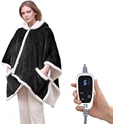 Sealy Heated Throw Wearable Shawl Wrap with Pockets, Reversible Flannel to Sherpa Electric Blanke...