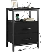 DUMOS Nightstand with Charging Station Built in USB Ports and AC Outlets Bedside Table with Adjus...