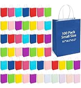 BLEWINDZ 100Pcs Paper Gift Bags with Handles, 8.7"x6.3"x3.2" Small Party Favor Bag, Rainbow Goodi...