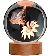 JANARARY Large 3D Butterfly Crystal Ball Night Light, 16 Color Changing with Remote for Bedroom D...