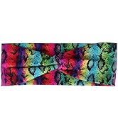 Motique Accessories ?Knotted Headwrap with Colorful Snake Print For Women and Girls - Green Rainbow