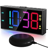 PPLEE RGB Bed Shaker Alarm Clock for Heavy Sleepers, Loud Vibrating Digital Clock with Dual Alarm...