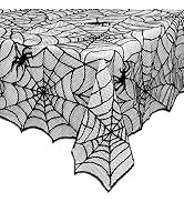 eZAKKA Halloween Table Cloth, Spider Webs Tablecloths Black Tablecloth Lace Fabric Table Cloths S...