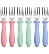 Pimoys 6 Pieces Toddler Forks Baby Forks for Self Feeding,Kids Forks with Plastic Handle,Stainles...