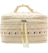 PAZIMIIK Cotton Makeup Bag for Women Large Quilted Travel Cosmetic Case Girls' Make Up Organizer,...
