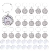 DICOSMETIC 20 Sets 20mm Keychain Pendant Tray Platinum Alloy Cabochon Keychain Blanks with Keyrin...