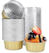 Eoonfirst 50pcs Mini Disposable Foil Ramekins with Lids 5oz, Aluminum Foil Round Cupcake Liners M...