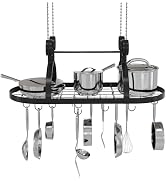 TICKCACY Hanging Pot Rack Ceiling Mount, Metal Pan Rack Hanging, Pot and Pan Organizer, Ceiling P...