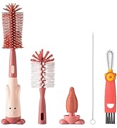 Ariseno 5-in-1 Baby Bottle Brush Set, Bottle Brush for Baby, Baby Bottle Scrubber, Including Sili...