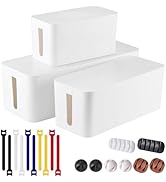3 Pack Cable Management Box with 18 PCS Cable Management Set - Large & Medium & Small Cable Organ...