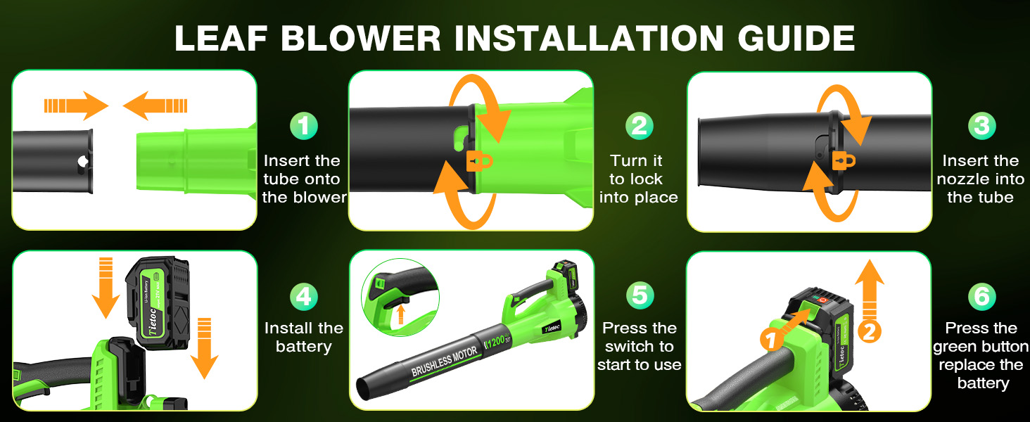Tietoc Leaf Blower Cordless, 735CFM/200MPH Brushless Electric Leaf Blower