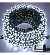 JMEXSUSS 200 LED White Christmas Lights Outdoor, 66ft Connectable Christmas Tree Lights Green Wir...