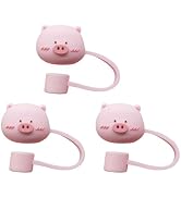 3Pcs Cute Pink Pig Straw Cap, Cute Silicone Straw Covers Cap for Stanley Cup, Dust-Proof Drinking...
