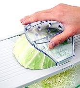 Seki Japan Vegetable Slicer, stainless steel mandoline slicer with hand protector, wide black pla...
