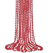 12 PCS Red Mardi Gras Beads, Red Beads Necklaces Christmas Necklaces 33" Metallic Beaded Costume ...