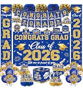 2026 Graduation Decorations - Blue Gold Congrats Grad Party Supplies include Card Box, Backdrop, ...