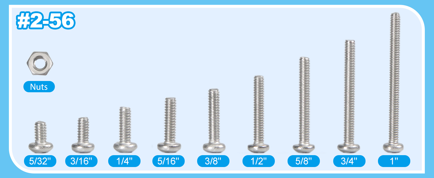 #2-56 Phillips Pan Head Machine Screws Nuts Washers Assortment Kit,