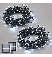 QITONG 2 Pack White Solar String Lights, Each 33ft 100 LED Outdoor Solar Fairy Lights Waterproof,...