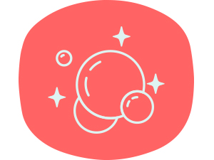 Bubbles cleaning icon on dark pink rounded rectangle background