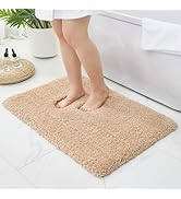 Ruggnovea Bathroom Rugs Beige 20x32 Machine Washable Bath Mat for Bathroom Floor Thick Fluffy Abs...