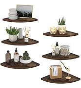 HORLIMER 6 Pack Wall Mount Floating Corner Shelf, Rustic Wood Corner Wall Shelves for Bedroom, Li...