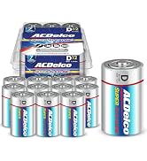 ACDelco 12-Count D Batteries, Maximum Power Super Alkaline Battery, 7-Year Shelf Life, Recloseabl...