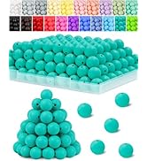 120PCS FIVEIZERO Silicone Beads for Keychain Making, 15mm Turquoise Round Silicone Rubber Focal B...