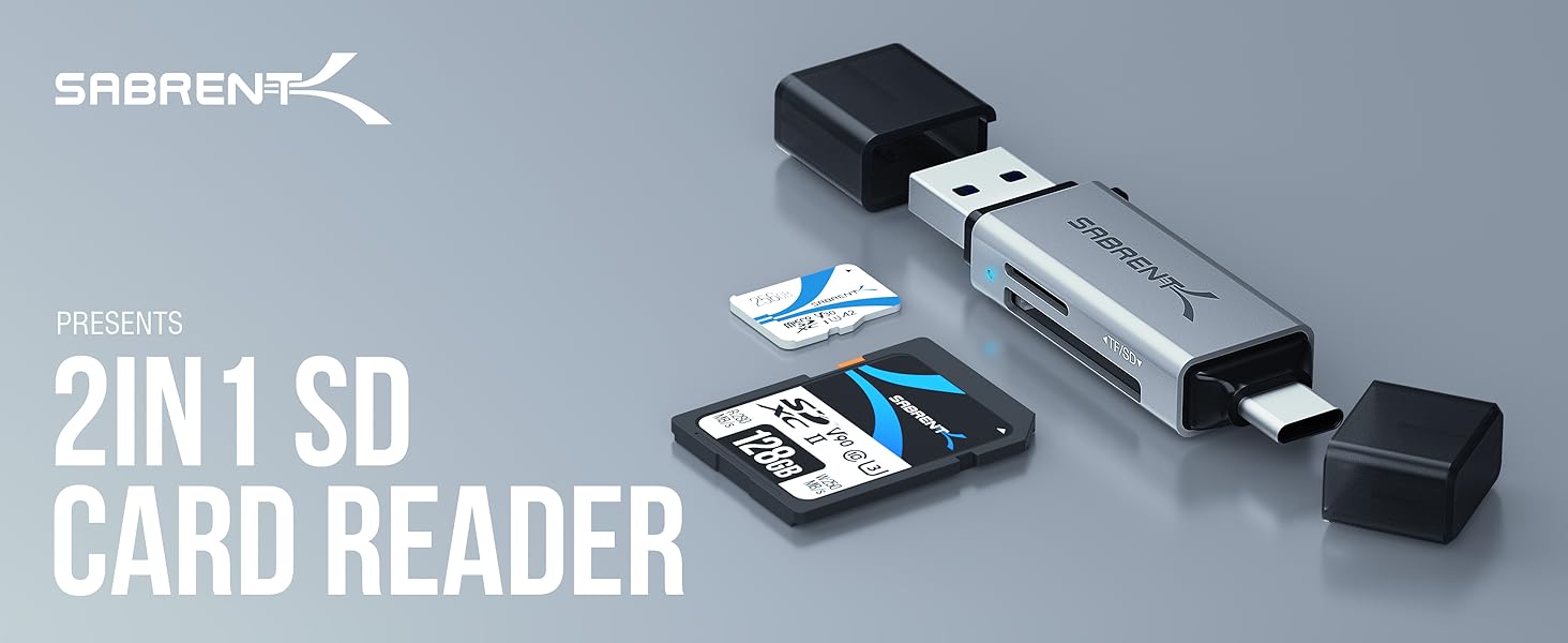 Product shots of the card reader device showing its compact design and connection ports.