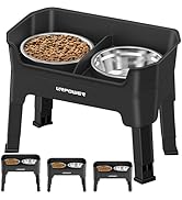 URPOWER 3-in-1 Elevated Dog Bowls - Mess Proof Double Deck 4 Height Adjustable Raised Stand with ...