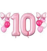 Pearl Pink Number 10 Balloon, 40 Inch 10th Birthday Balloons, 12Pcs Macaron Pink White Latex Ball...