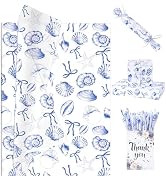 Larcenciel Ocean Blue Tissue Paper, Coastal Starfish Conch Seashell Tissue Paper for Gift Bags, W...