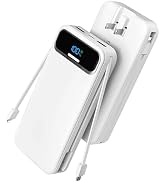 Nusyddy Portable Charger 20000mAh 22.5W w/Built-in Cables & Wall Plug White | 22.5W Fast Charging...