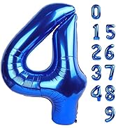Number 4 Balloon 40 Inch Large Size Blue Jumbo Digit Mylar Foil Helium Blue Balloons for 4th Birt...