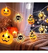 shuangjishan Halloween String Lights Indoor: 16.4 FT 30 LED Battery Operated Pumpkin Skeleton Spi...